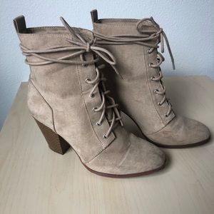 Laced up Nude/Taupe Suede Booties